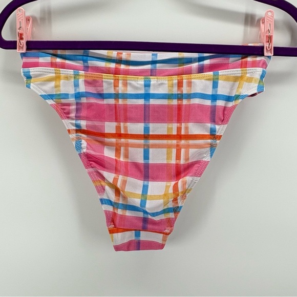 Suboo sz Medium Pink Multi Plaid ‘Brigitte’ High Cut Bikini Bottom New - Picture 2 of 10